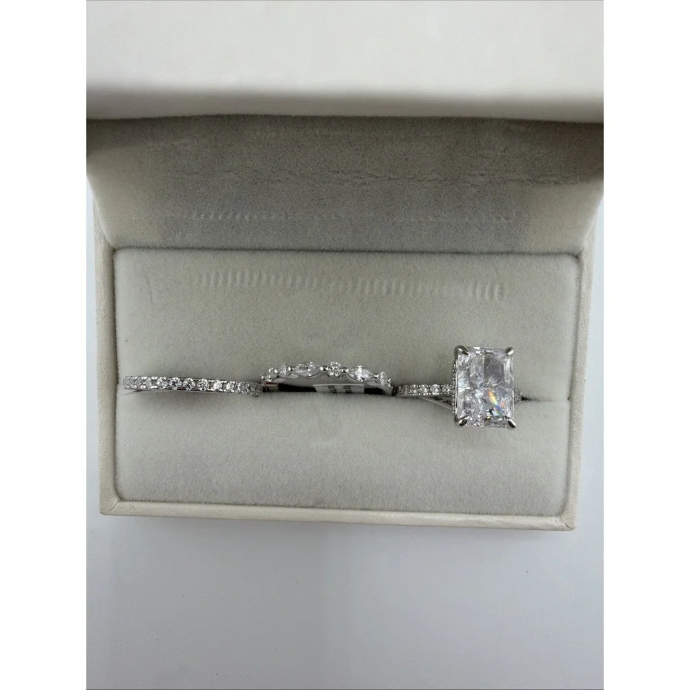 3.5CT Radiant Cut Bridal Wedding Ring Set, 3 Pieces‎ 925 Sterling Silver Maxine